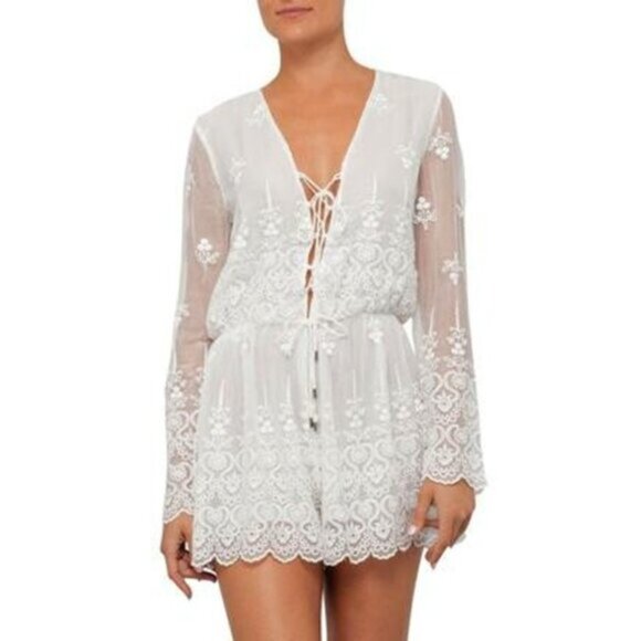 As seen on Beyonce! Zimmermann Lucia Silk Embroidered Romper Ivory S0 b53E - Picture 11 of 13